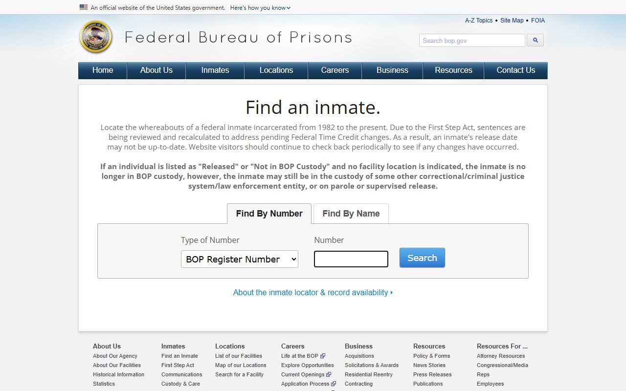 FCI Thomson BOP inmate locator search fields