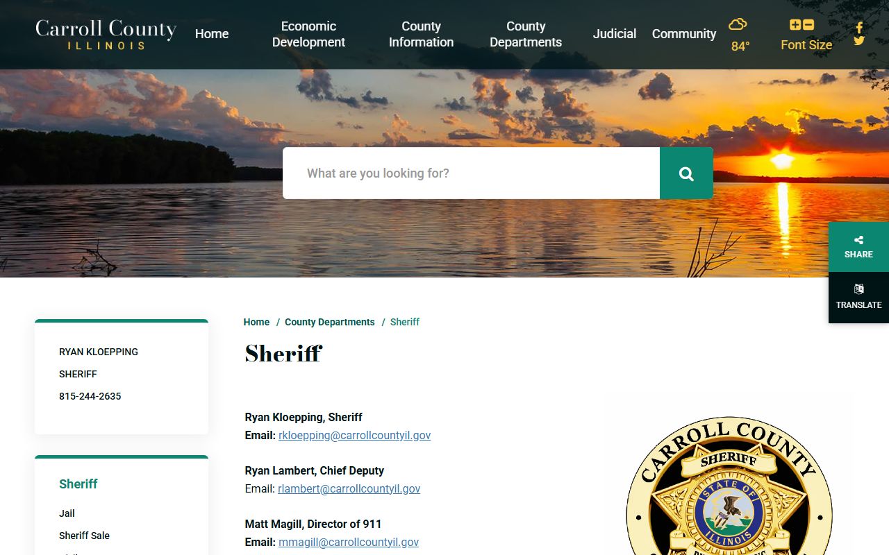 Carroll County sheriff inmate population contact page