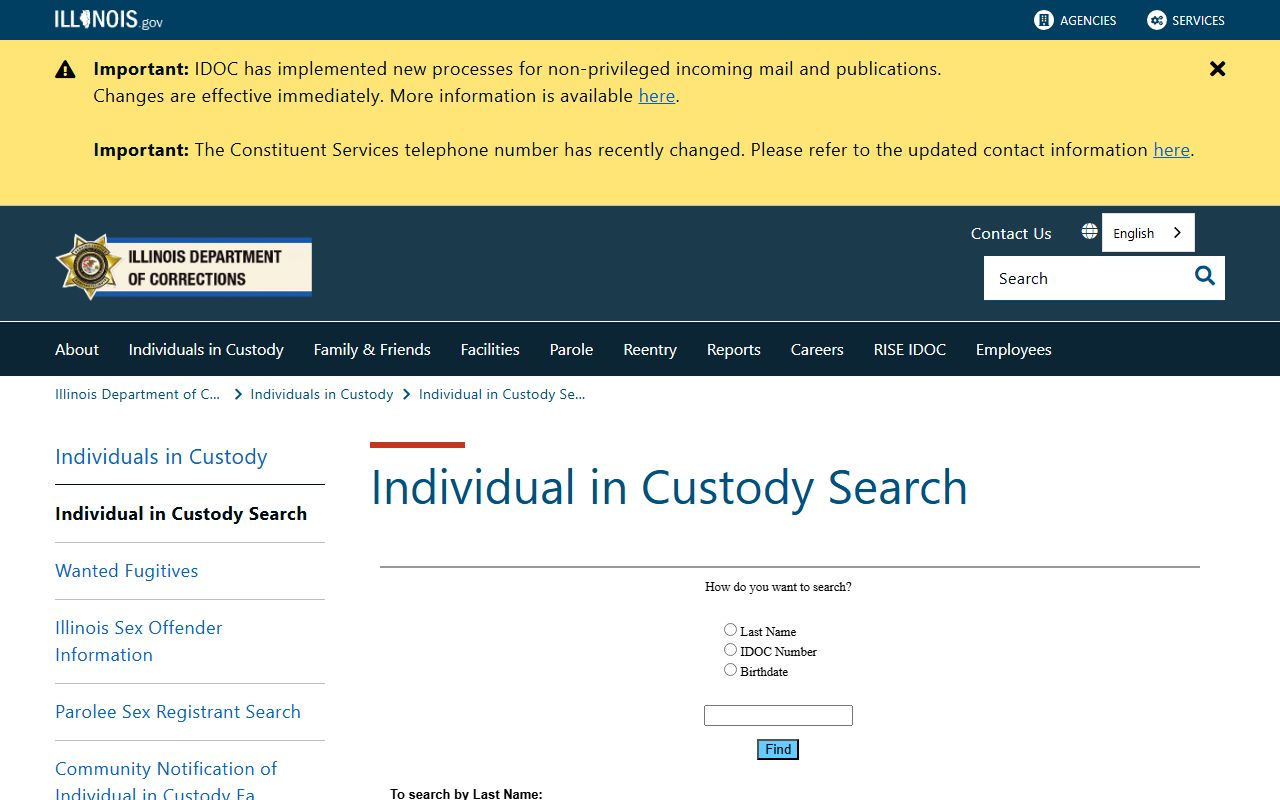 Carroll County inmate population IDOC search page